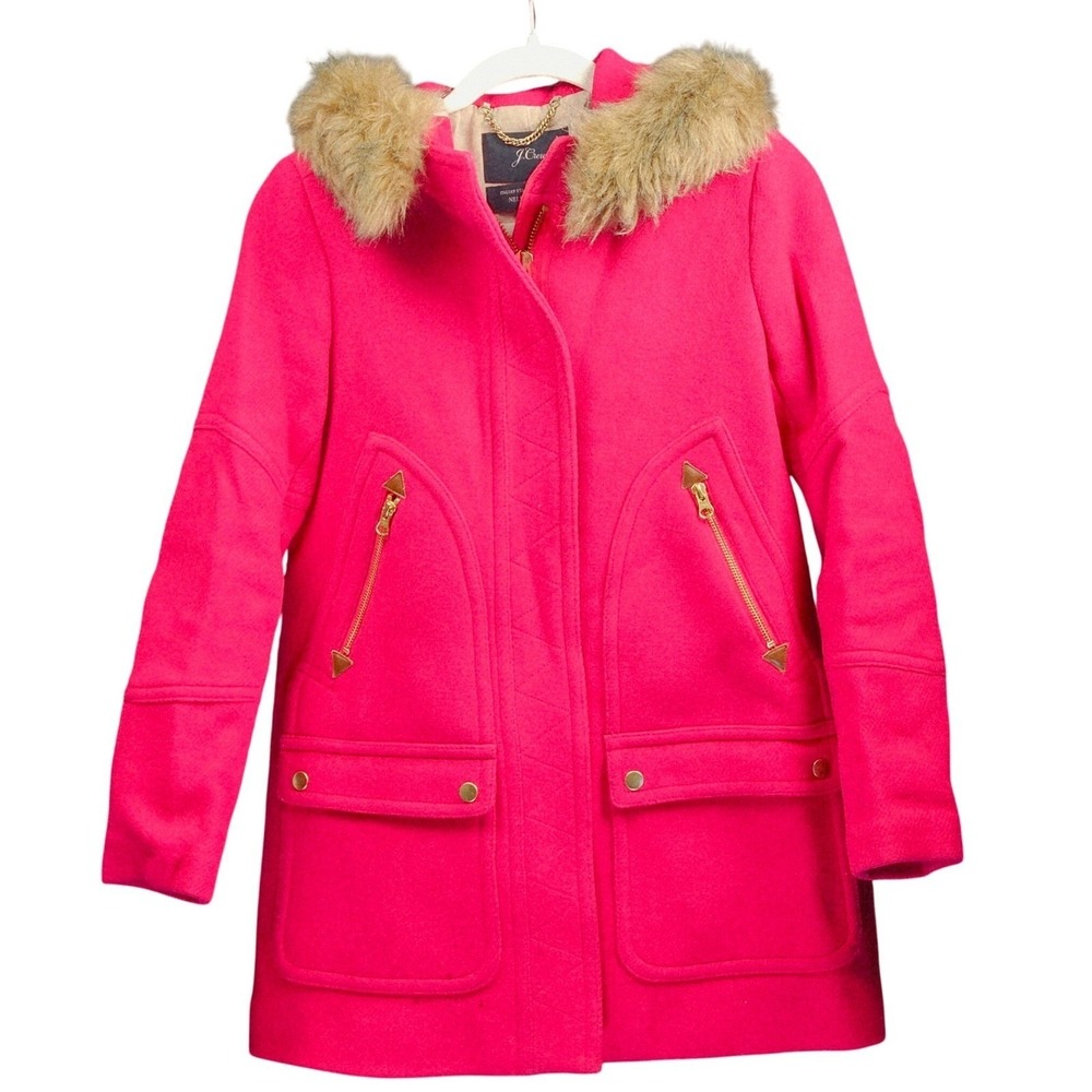 J. Crew Italian Stadium Cloth Nello Gori Sz 4P Red Zip Up Jacket Wool Blend Chic
